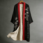 Vintage Japanese Art Ink Bamboo Print Flowing Kimono