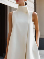 Asymmetric High-Neck Flowing A-Line Maxi Dress