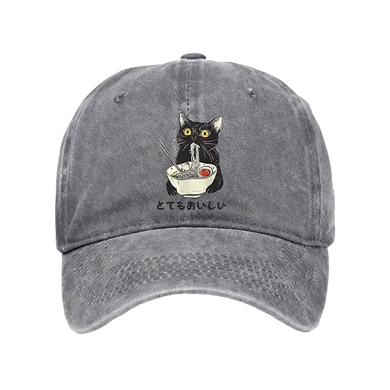 Cats Eat Ramen Noodles Washed Cap
