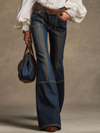 Retro Brown Double-stitched Navy Jeans