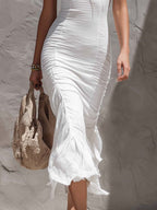 Retro Cold-shoulder Cotton Line Midi Dress