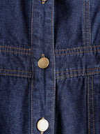 Casual Retro Multi-pocket Topstitching Dark Blue Denim Sleeveless Balloon Jumpsuit