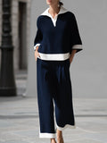 Sophisticated Nautical Ribbed Knit Two-Piece Lounge Set