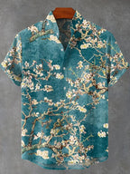 Vintage White Art Florets Print Casual Cotton Shirt