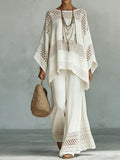 Women's Vintage Ethnic Art Comfortable Loose Cotton Linen Wide-leg Pants Two-piece Set