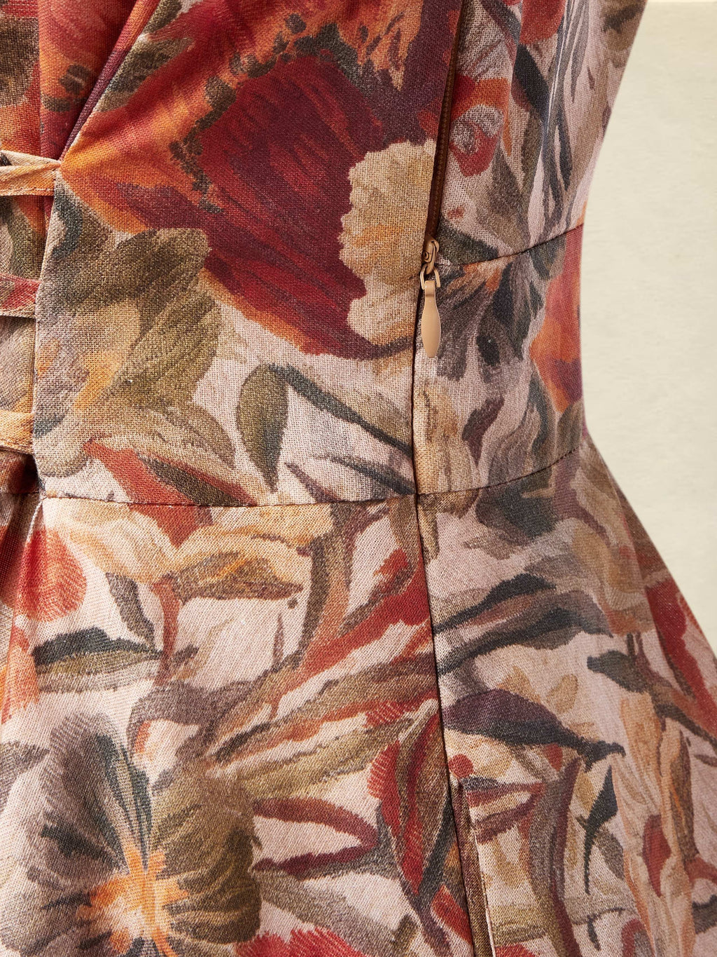 Midi Linen Dress, Long Sleeves, V Neck, Floral, Pocket Design, Vacation, Vintage, Yellow Brown