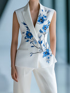 Urban Sleeveless Floral Printed Blazer and Trousers Set