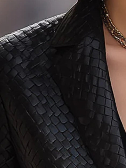 Black Woven Faux Leather Blazer