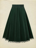 Midi Cotton Skirt (Shirt and Vest Not Included), Plain, Pocket Design, Vintage, Green
