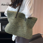 Beach Vacation Western Fashion Large Capacity Shoulder Tote Straw Bag