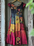 Summer Contrast Linen Dress d284
