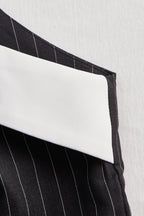 Pinstripe Top With Contrast Collar And Button Front