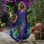 Women's Vintage Lupine Gradient Pattern V-neck Dress
