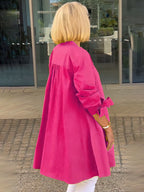 Solid Color Long Cotton Shirt Jackets Women Swing Jacket Shap Flattering Gathered Yolk At The Back
