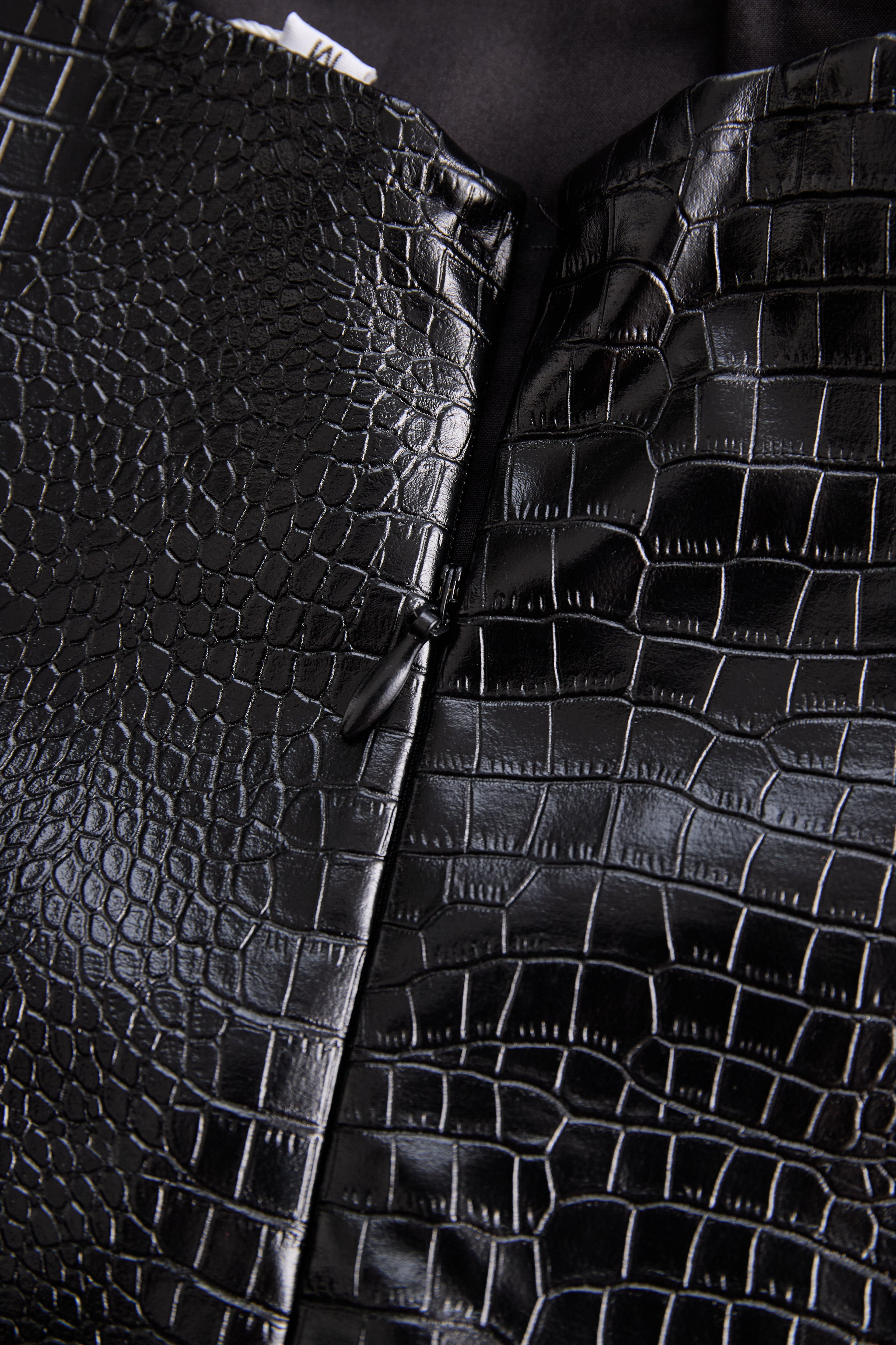 Chic Croc-Effect Faux Leather Halter Mini Dress