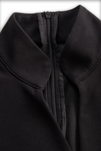 Refined Black Belted Sheath Dress with Mandarin Collar