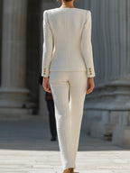 Ivory Tweed Square-Neck Suit Set