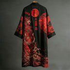 Men's Japanese Art Dragon And Tiger Pattern Linen Blend Kimono