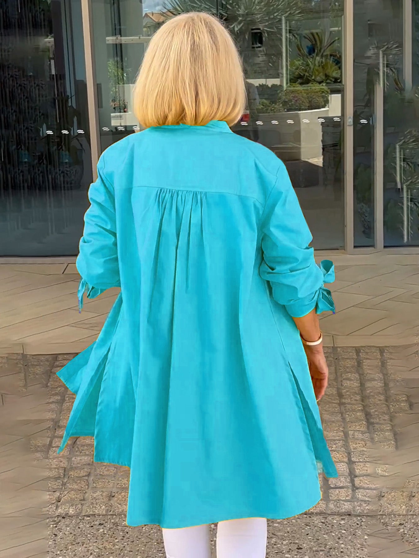 Solid Color Long Cotton Shirt Jackets Women Swing Jacket Shap Flattering Gathered Yolk At The Back