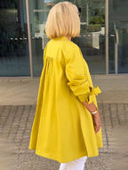 Solid Color Long Cotton Shirt Jackets Women Swing Jacket Shap Flattering Gathered Yolk At The Back