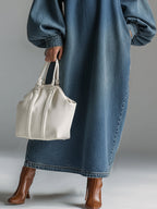 Elegant Urban-style Blue Denim Button-down Maxi Dress