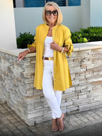 Solid Color Long Cotton Shirt Jackets Women Swing Jacket Shap Flattering Gathered Yolk At The Back