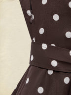 Midi Cotton Dress , Sleeveless, Shawl Collar, Polka Dots, Button Design, French Vintage, Purplish Blue