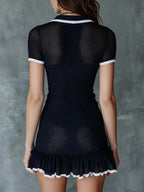 Bohemian Sheer Knit Polo Mini Dress