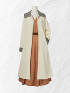 Cotton Trench Coat, Long Sleeves, Shawl Collar, Plain, Button Design, Vintage, Apricot