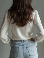 Romantic Ruffled Lace Blouse – Ivory White