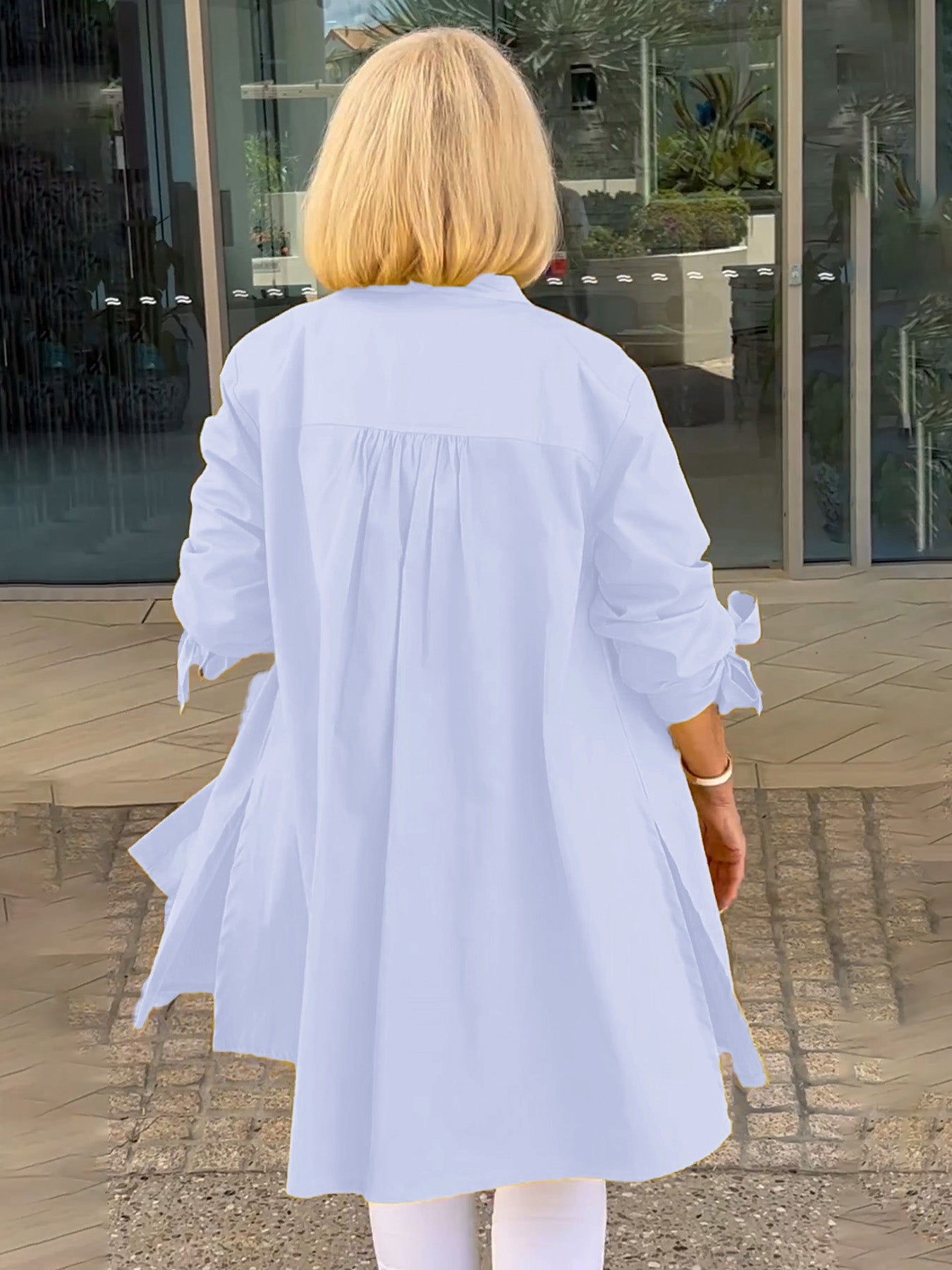 Solid Color Long Cotton Shirt Jackets Women Swing Jacket Shap Flattering Gathered Yolk At The Back