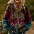 Women's Vintage Viking Tree Of Life Cozy Warm Zip Hoodie Cardigan